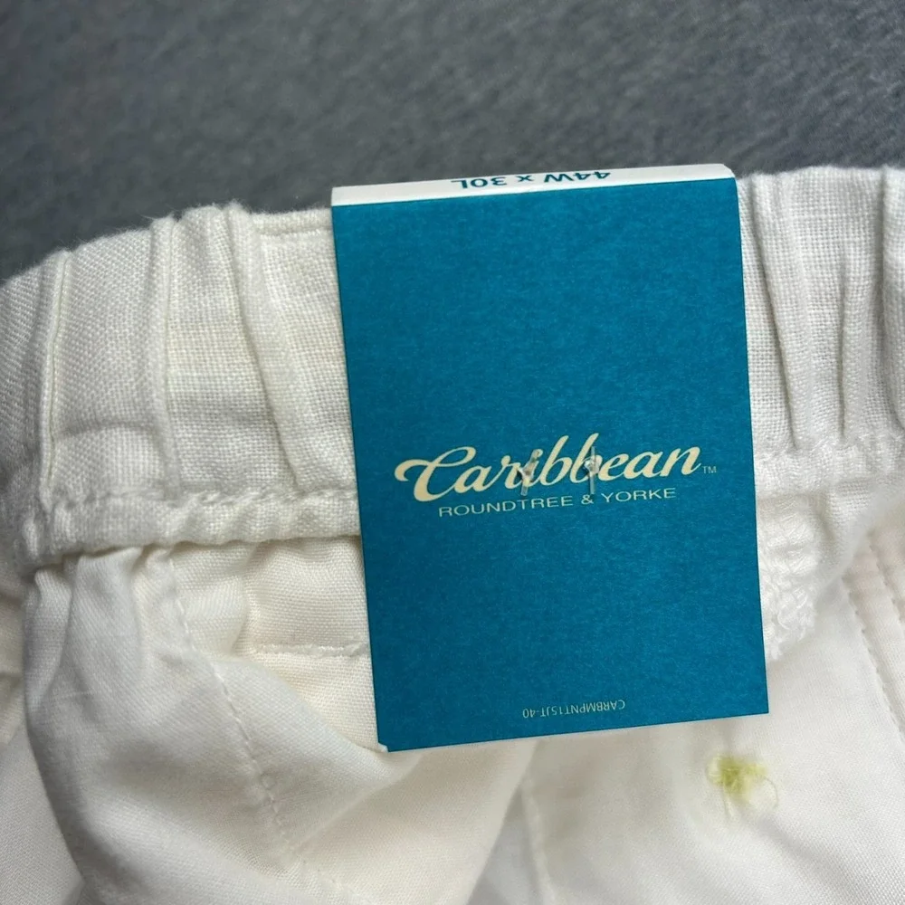 Caribbean Roundtree & Yorke Linen Cargo Pants Mens 44x30 Big Man White Beach NEW